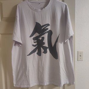Men's White Oriental Asian Calligraphy T-shirt Size Large